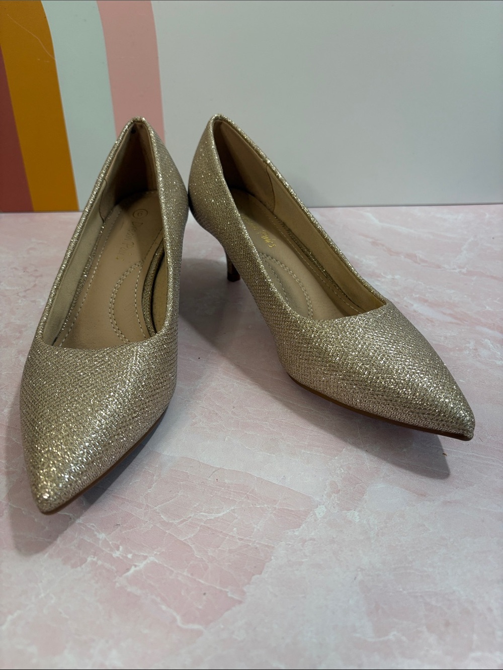 Dream Pairs Gold Glitter Pointed-Toe Pumps